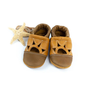 Oak/honey Two Tone Sunset Leather Baby Moccs Shoes - littlelightcollective