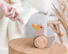 Load image into Gallery viewer, Wooden Pull Toy Pink Duck - littlelightcollective