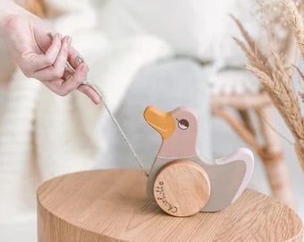 Wooden Pull Toy Pink Duck - littlelightcollective