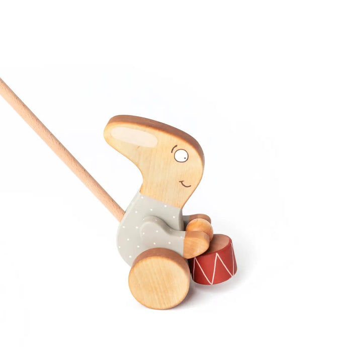 Wooden Push Toy Rabbit with a Drum - littlelightcollective