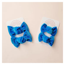 Load image into Gallery viewer, Knot Pigtails // Blue Velvet Petite Bows - littlelightcollective