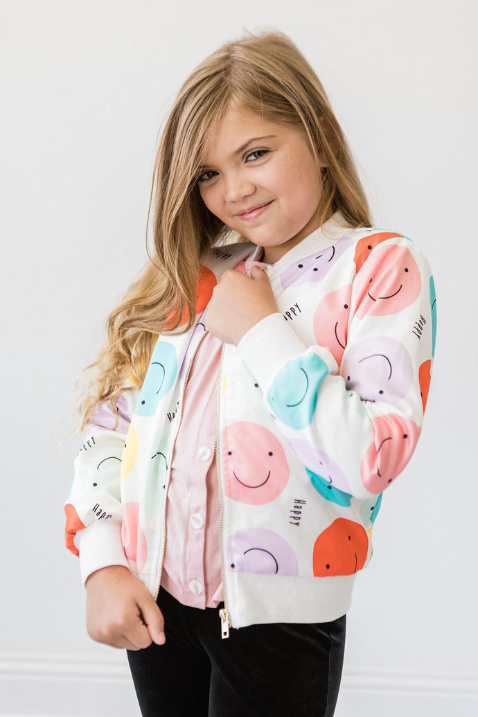Just Smile Satin Jacket - Happy Print - littlelightcollective