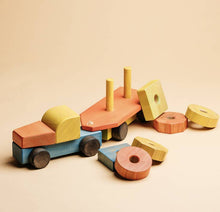 Load image into Gallery viewer, Wooden Truck With A Trailer Sorter Pyramid Painted - littlelightcollective