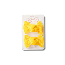 Load image into Gallery viewer, Knot Pigtails // Yellow Velvet Petite Bows - littlelightcollective