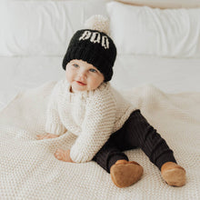 Load image into Gallery viewer, BOO Black Hand Knit Halloween Beanie Hat - littlelightcollective