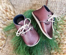 Load image into Gallery viewer, Lace Up Oxford Moccasin - Metallic Burgandy - littlelightcollective