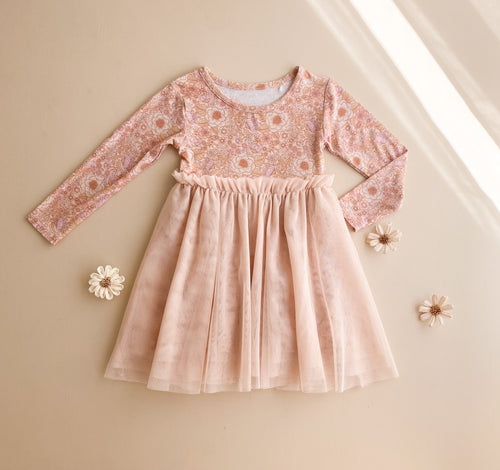 PRE-ORDER Long Sleeve Organic Tutu Dress- Bloom Floral - littlelightcollective