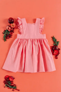 Valentines Linen Pinafore Dress in Guava - Pink - littlelightcollective