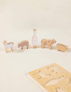 Set of 5 Barn Animals on Wooden Plate - littlelightcollective