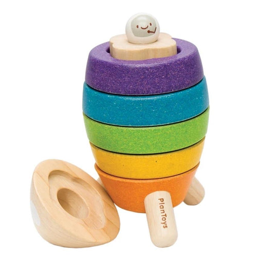 Wooden Puzzle Stacking Rocket with Astronaut - littlelightcollective