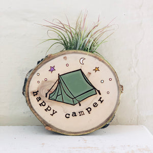 Happy Camper Medium Wood Round (Air Plant Magnet) - littlelightcollective