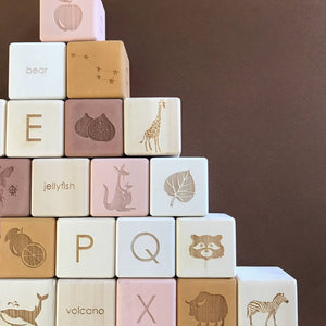English Alphabet Block Set of Cubes for Children Wooden Toy - littlelightcollective