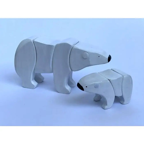 Wooden Polar Bear Toy with the Cub Set - littlelightcollective