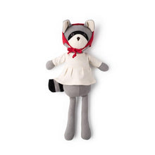 Load image into Gallery viewer, Gwendolyn Raccoon in Natural Tunic and Red Bonnet - littlelightcollective
