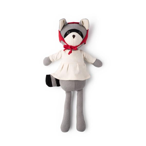 Gwendolyn Raccoon in Natural Tunic and Red Bonnet - littlelightcollective