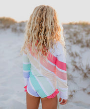Load image into Gallery viewer, Pastel Rainbow Stripe Rash Guard Swimsuit - littlelightcollective