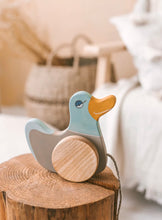 Load image into Gallery viewer, Wooden Pull Toy Blue Duck - littlelightcollective