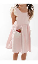 Load image into Gallery viewer, Valentines Linen Pinafore Dress in Strawberry and Cream - littlelightcollective