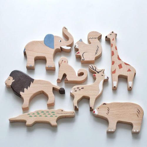 Safari Wooden Animals Natural Set - littlelightcollective