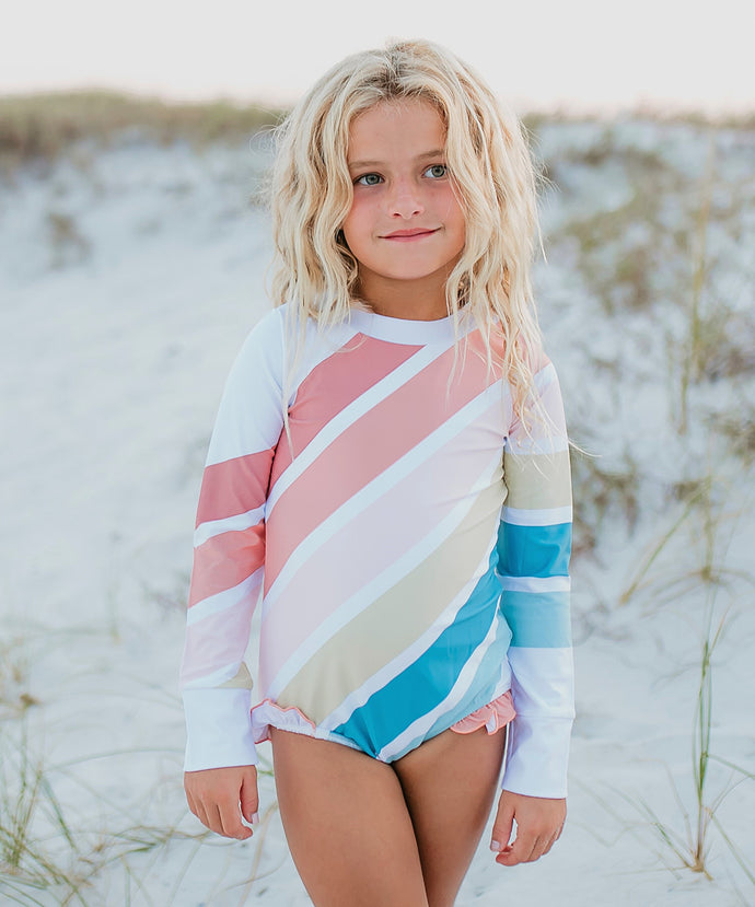 Rainbow Zip Rash Guard One Piece Swimsuit