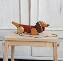 Load image into Gallery viewer, Wooden Pull Toy Red Sausage Dog - littlelightcollective