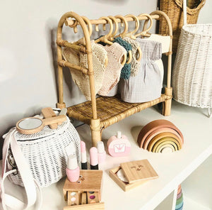 Handmade rattan wicker boho doll clothes rack - littlelightcollective