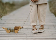 Load image into Gallery viewer, Wooden Pull Toy Green Sausage Dog - littlelightcollective