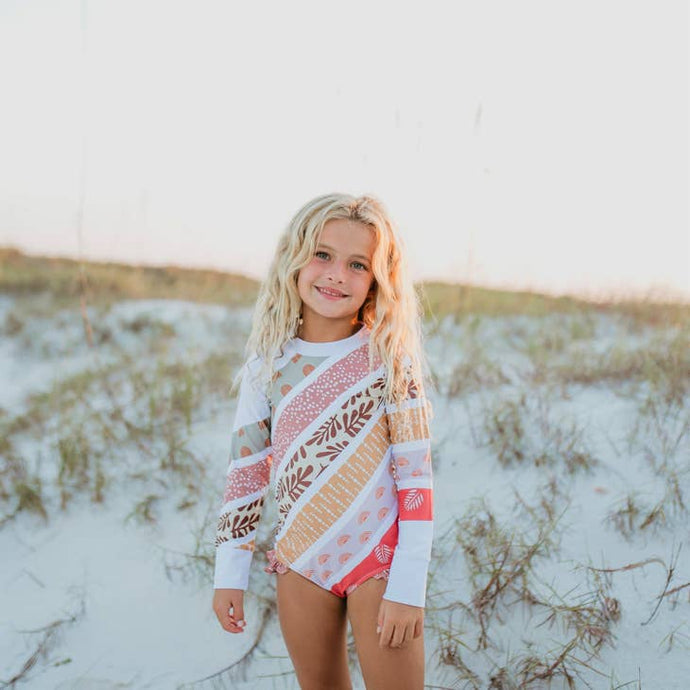 Kids Boho Stripe Rainbow Zip Guard One Piece Swimsuit - littlelightcollective