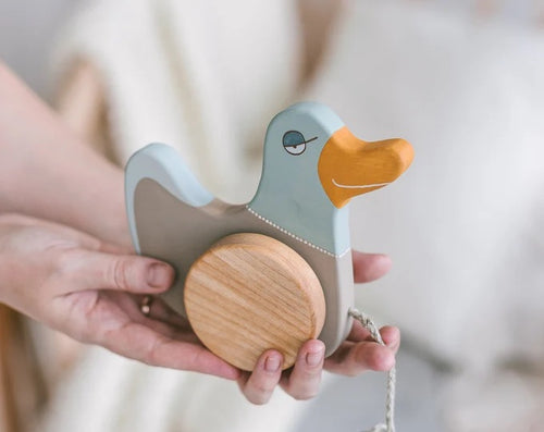 Wooden Pull Toy Blue Duck - littlelightcollective