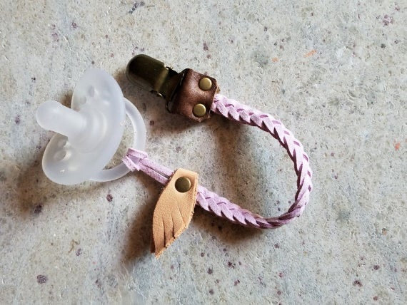 Braided Leather Pacifier / Toy Clip multicolors - littlelightcollective