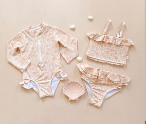 Shirred Two Piece Swimsuit- Peach Seashell - littlelightcollective