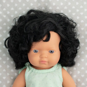 Baby Doll Caucasian Curly Black Haired Girl 15" Carrie - littlelightcollective