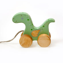 Load image into Gallery viewer, Wooden Pull Toy Dinosaur - littlelightcollective