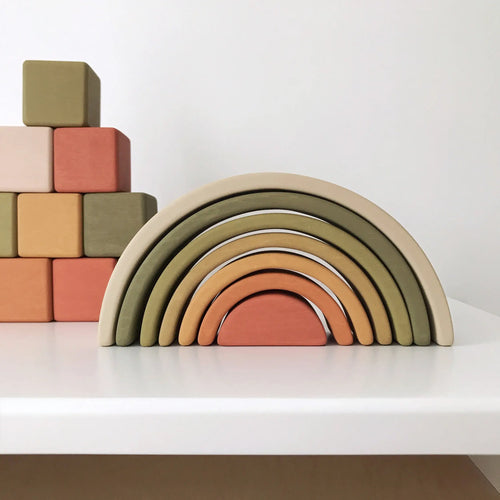 Wooden Rainbow Mini | Arch Stacking Toy | Flower Meadow - littlelightcollective