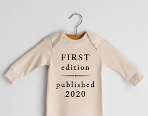 Cream First Edition Book Style Long Sleeve Organic Baby Bodysuit - littlelightcollective