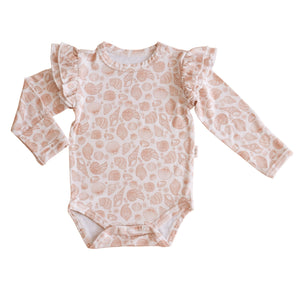 Organic Long Sleeve Ruffle Suit- Pink Dust Seashell - littlelightcollective