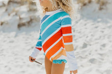 Load image into Gallery viewer, Pre-Order - Blue Stripe Rainbow Zip Rash Guard Swimsuit - littlelightcollective