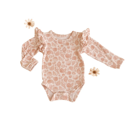 PRE-ORDER Organic Long Sleeve Ruffle Suit- Pink Dust Seashell - littlelightcollective