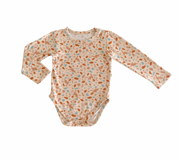 PRE-ORDER Organic Long Sleeve Suit- Dino Terrazzo - littlelightcollective