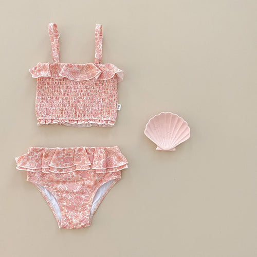 Shirred Two Piece Swimsuit- Retro Seashell - littlelightcollective