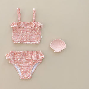 Shirred Two Piece Swimsuit- Retro Seashell - littlelightcollective