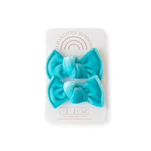 Load image into Gallery viewer, Knot Pigtails // Caribbean Blue Velvet Bows - littlelightcollective