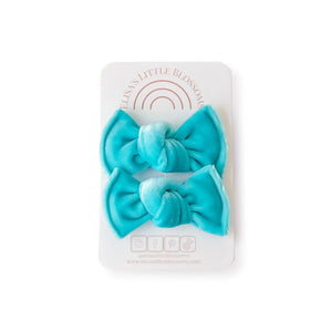 Knot Pigtails // Caribbean Blue Velvet Bows - littlelightcollective