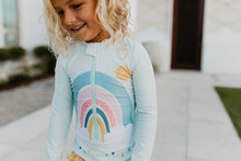 Load image into Gallery viewer, Pre-Order Kids Mint Rainbow Zip Rash Guard One Piece Swimsuit - littlelightcollective