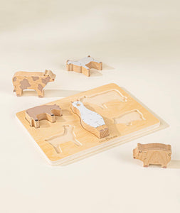 Set of 5 Barn Animals on Wooden Plate - littlelightcollective