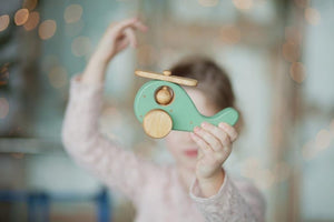 Wooden Mint Green Helicopter Toy - littlelightcollective