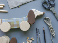 Load image into Gallery viewer, Wooden Pull Toy Green Sausage Dog - littlelightcollective