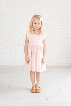 Load image into Gallery viewer, Valentines Linen Pinafore Dress in Strawberry and Cream - littlelightcollective