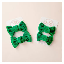 Load image into Gallery viewer, Knot Pigtails // Emerald Green Velvet Bows - littlelightcollective