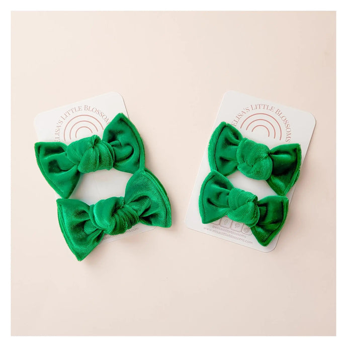 Knot Pigtails // Emerald Green Velvet Bows - littlelightcollective